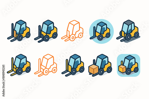 Forklift and cargo outline icon set. Industrial, transport, logistics graphic collection