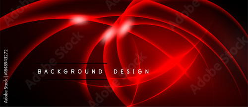 Abstract red lines create dynamic curves. Dark background emphasizes glowing effect. Text reads background design. Modern visual presentation.