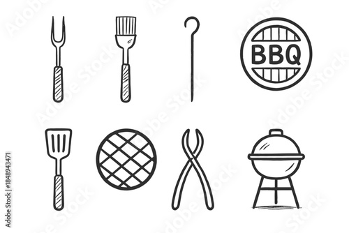 Barbecue, cooking line icon set. Bbq, grilling utensils icons collection