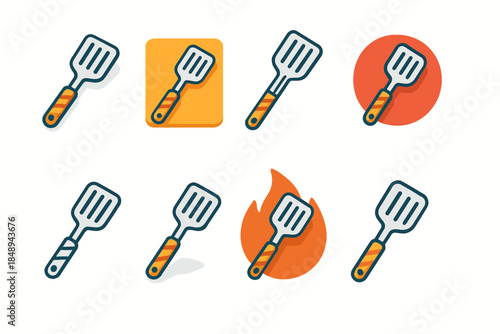 Cooking utensils silhouette icon set. Kitchen tools, spatula icons collection.