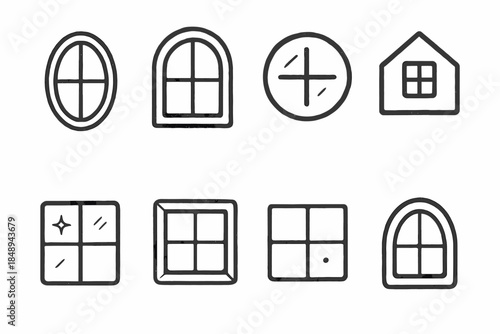 Window outline icon set for architecture and design projects