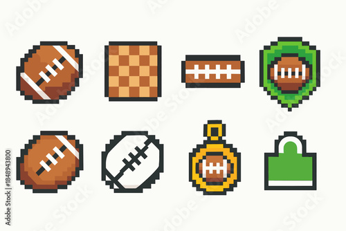 Pixelated football icon set. Retro, gaming, sports icons in pixel style collection