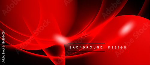 Abstract red design features flowing curves, bright highlights. Background includes text background, design. Dramatic, modern aesthetic.