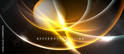 Bright abstract lines create dynamic energy. Golden hues dominate dark background. Modern design element for digital projects.