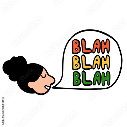 Woman with BLAH speech bubble talking