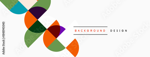 Abstract colorful circles overlap, creating dynamic visual effect. White background features text background design. Simple, modern composition.