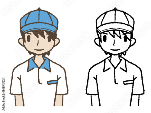 手描きの作業員正面