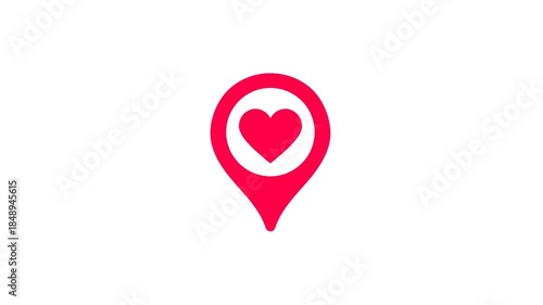 High quality animation of a red heart map pin symbol representing love points of interest and romantic locations for mobile user interface design.
