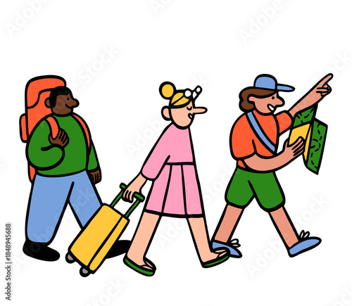 Tourists traveling and going to destination together