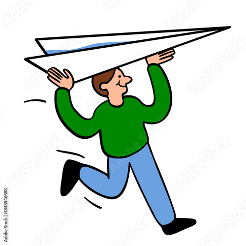 Man sending message with paper airplane