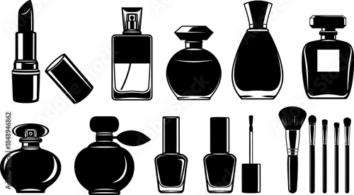 A big bundle of cosmetic silhouette elements vector illustration 