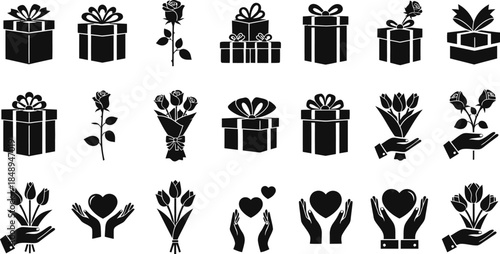 A icon collection of valentine s day. featuring hearts, gifts roses, couples, flowers and more