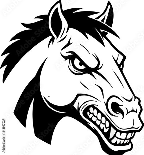 Angry and Aggressive Horse Head Silhouette for Bold Graphic Design