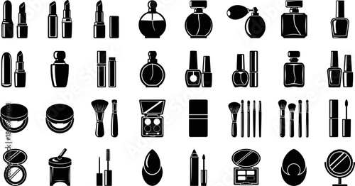 A big bundle of cosmetic silhouette elements vector illustration 