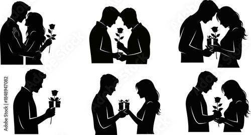Romantic couple silhouette proposal scene with engagement ring symbolizing eternal love, commitment, unity, passion, happiness worldwide