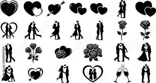 A icon collection of valentine s day. featuring hearts, gifts roses, couples, flowers and more