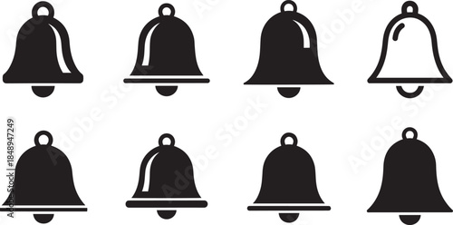 Notification Bell Icons Set – Alert, Mute and Ring Symbols in Black and White