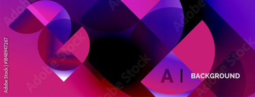 Abstract vibrant design. Overlapping shapes create dynamic pink, purple gradients. Modern aesthetic suitable for digital backgrounds.