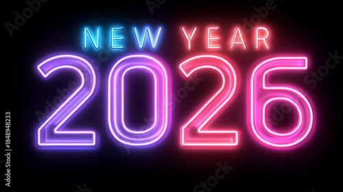New Year 2026 celebration with bright neon lights