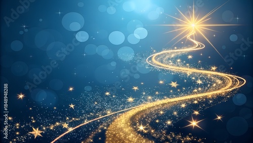 Christmas Golden Star In Shiny Night
