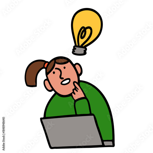 Woman having idea while working on laptop