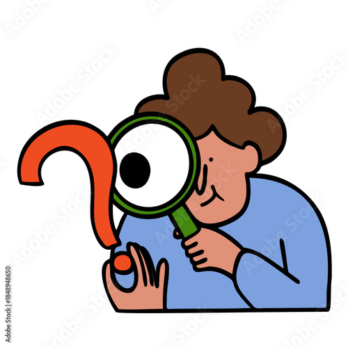 Man exploring question mark with magnifier