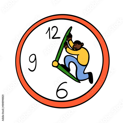 Man pushing minute hand to postpone deadline