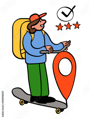 Delivery by a courier on a gps scooter