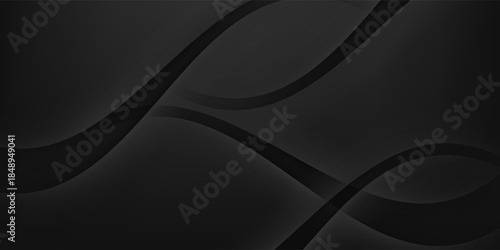 3D black geometric abstract background overlap layer on dark space with waves shape decoration. Minimalist modern graphic design element cutout style concept for banner, flyer, card, or brochure cover