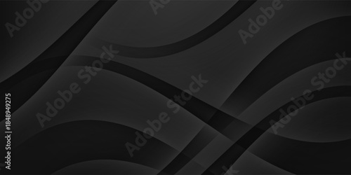 3D black geometric abstract background overlap layer on dark space with waves shape decoration. Minimalist modern graphic design element cutout style concept for banner, flyer, card, or brochure cover