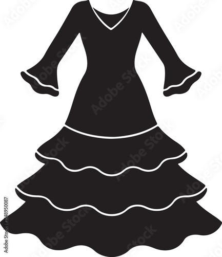 Formal long sleeved dress silhouette icon skirt vector illustration