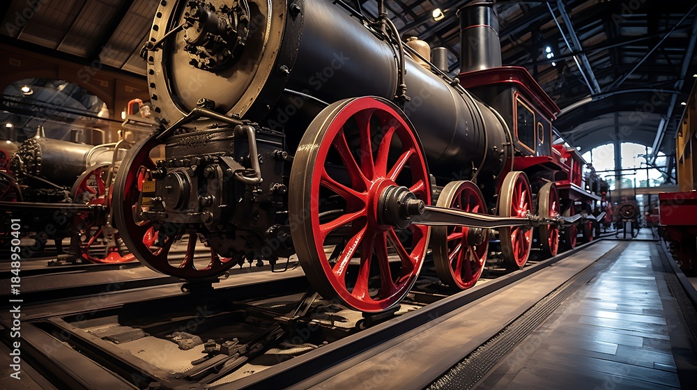 Fototapeta premium Vintage steam locomotive on display in a museum