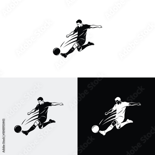 Soccer player kicking ball, abstract isolated vector silhouette logo