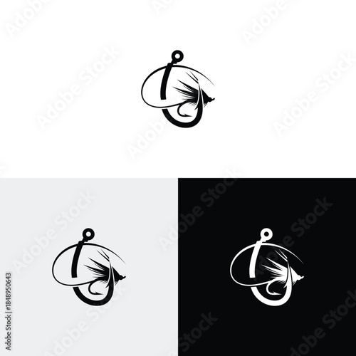 Simple Fishing Logo and Hook Eye Fish Hunter Logo Design