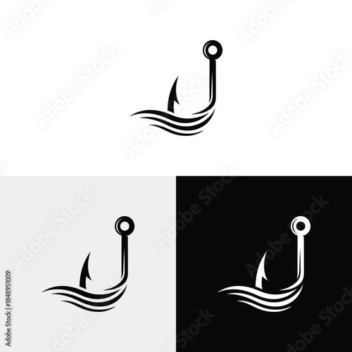 Simple Fishing Logo and Hook Eye Fish Hunter Logo Design