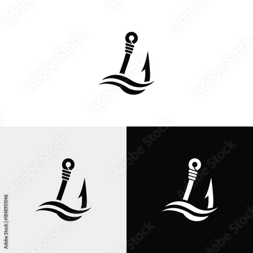 Simple Fishing Logo and Hook Eye Fish Hunter Logo Design
