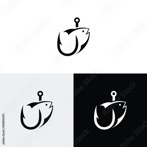 Simple Fishing Logo and Hook Eye Fish Hunter Logo Design