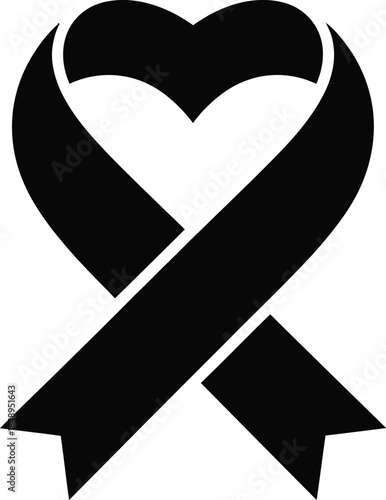 Black ribbon illustration featuring a heart shape, symbolizing support, remembrance, and awareness for various causes