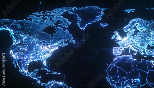 Global Digital Communication Technology Background In Dark Blue