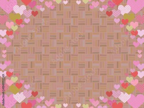 ハートの背景⑫和柄_四隅_茶色算木くずし