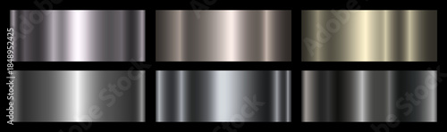 A set of shiny silver and black gradients on a black background. Metallic gradient effects for text and infographic design. A collection of metal banners. Vector EPS 10.