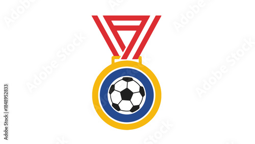 Gold sports medal with a soccer ball design in the center, isolated white background.