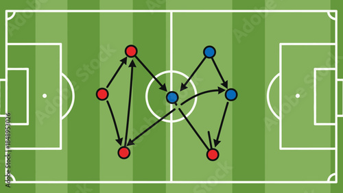 Football Pitch with Tactical Player Movement Diagram for Strategy Analysis