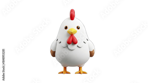 Cartoon Chicken Standing Isolated on White Background