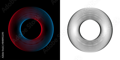 Abstract circular spirograph ring vector design featuring a geometric torus pattern with interlaced lines, ideal for decorative backgrounds and graphic illustration.