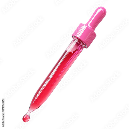 Dropper filled with pink liquid on a transparent background on transparent background.