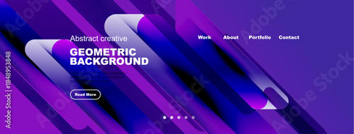 Modern website header design. Vibrant purple, blue gradients create dynamic geometric shapes. Text promotes creative background options.
