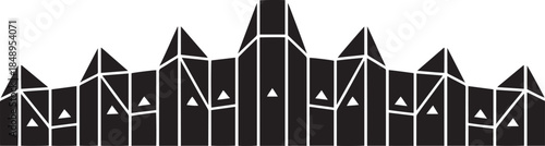 Geometric cityscape silhouette with sharp angles and triangular elements representing modern architecture