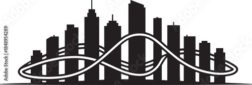 Rollercoaster and cityscape silhouette design abstract modern urban skyline graphic element