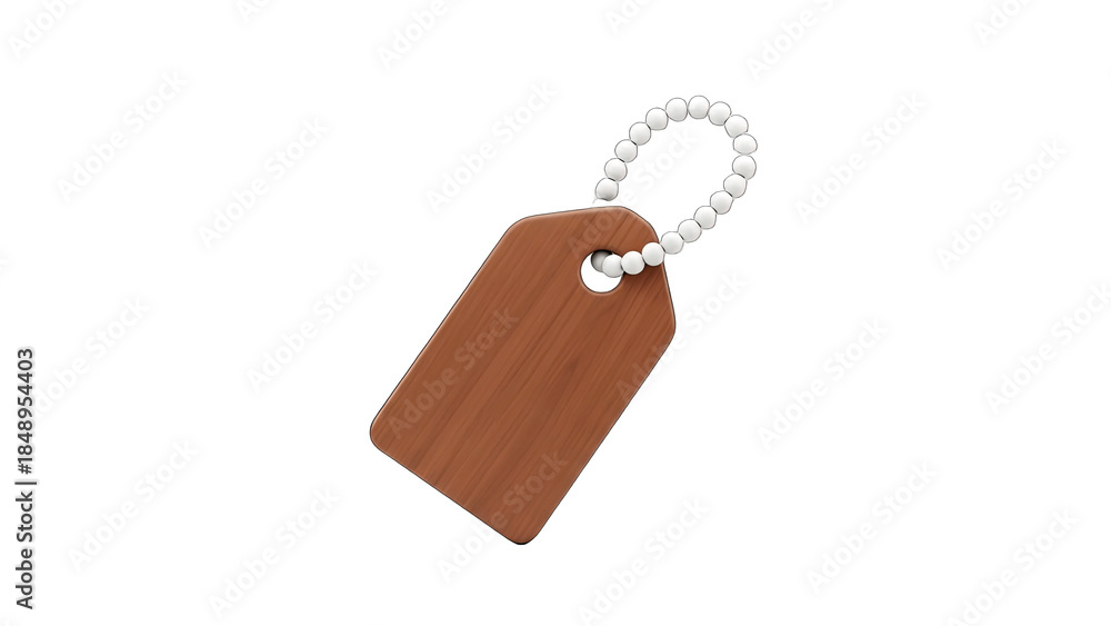 Fototapeta premium Wooden Tag with Bead Chain Isolated on White Background